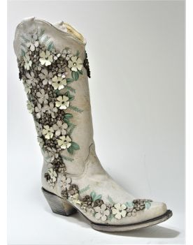 A3600 Corral Boots Cowboyboots White Flower