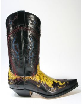 6033 Sendra Boots Flora Negro Python Amarillo